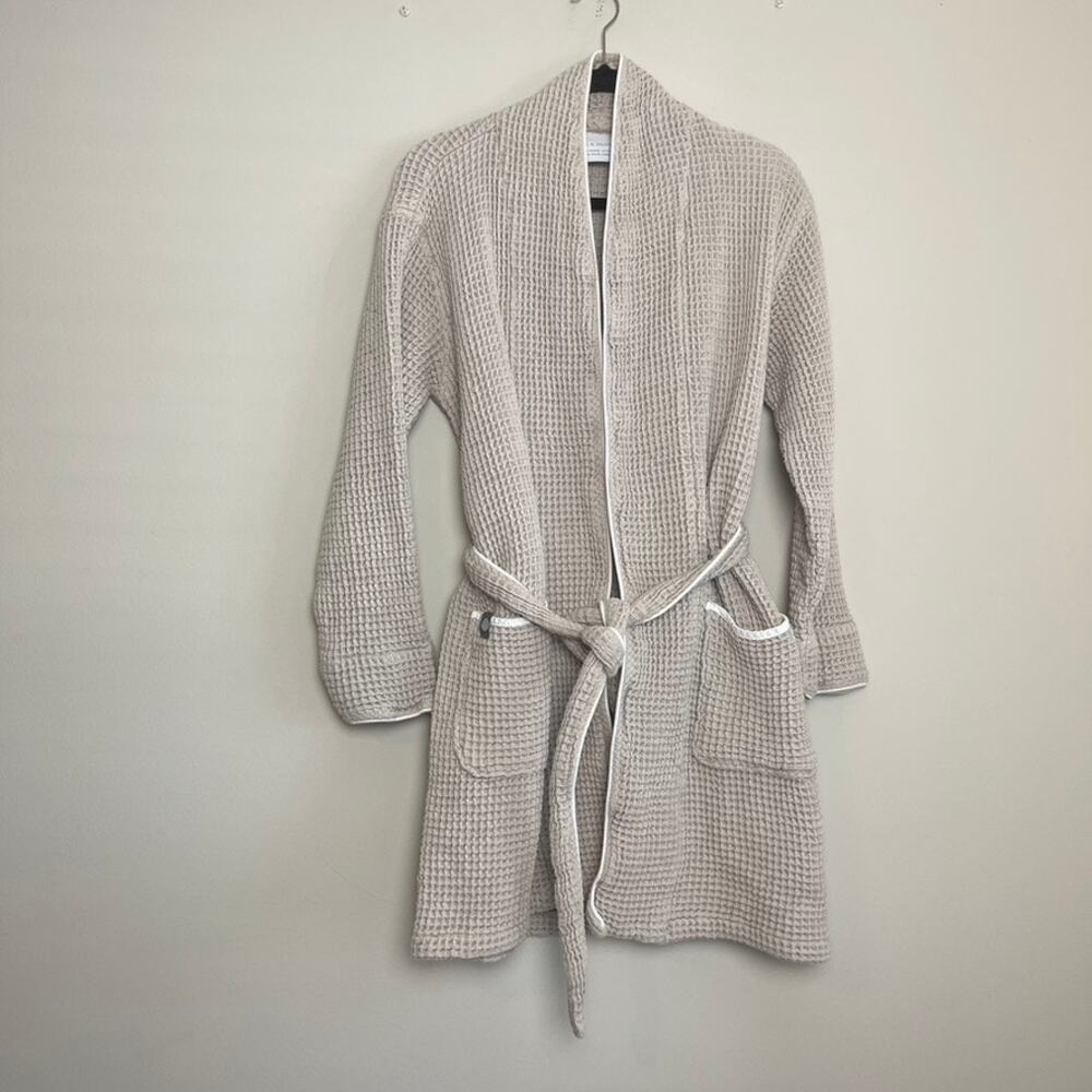 Boll & Branch Organic CottonWaffle Knit Tie Waist Comfort Bathrobe Women's Sz M